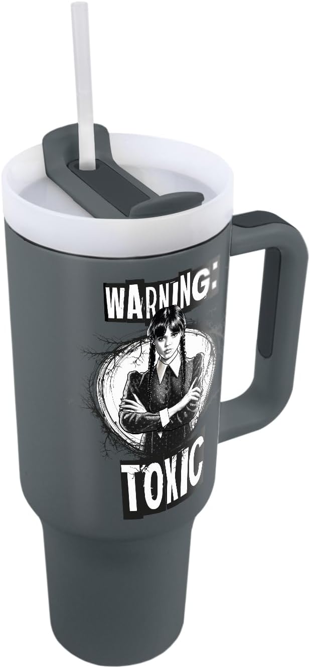 Pyramid International Wednesday Addams 40oz/1200ML Tumbler with Straw and Lid, Advanced Double-Wall Vacuum Insulation, Keeps Cold Up to 11 Hours, Hot Up to 7 Hours, BPA-Free, Spooky Style You'll Love