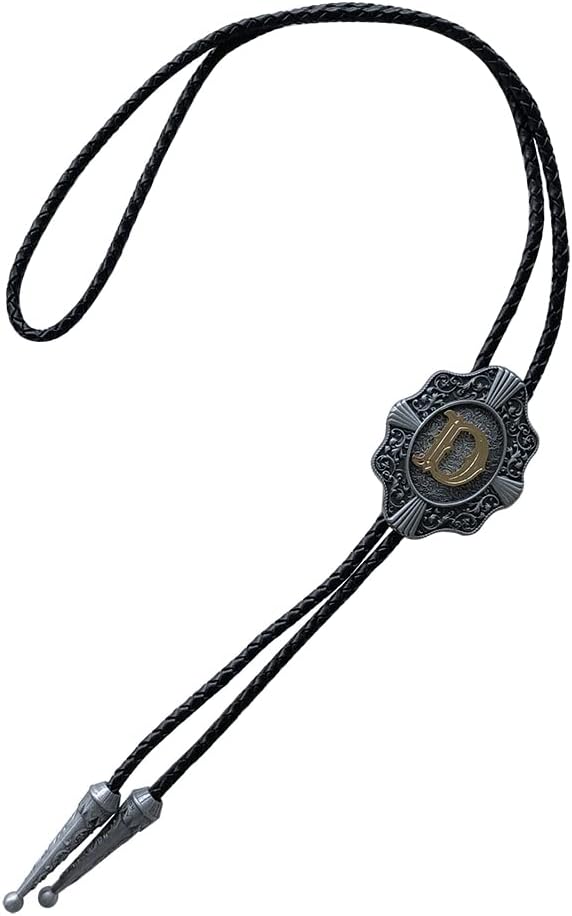 Bolo Tie for Men,Cowboy Necklace,Vintage Initial Letter D Leather Bolo Tie