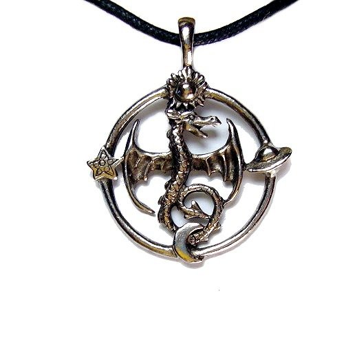 Creative Ventures Jewelry Celestial Dragon Pewter Pendant On Corded Necklace, The Celestial Collection