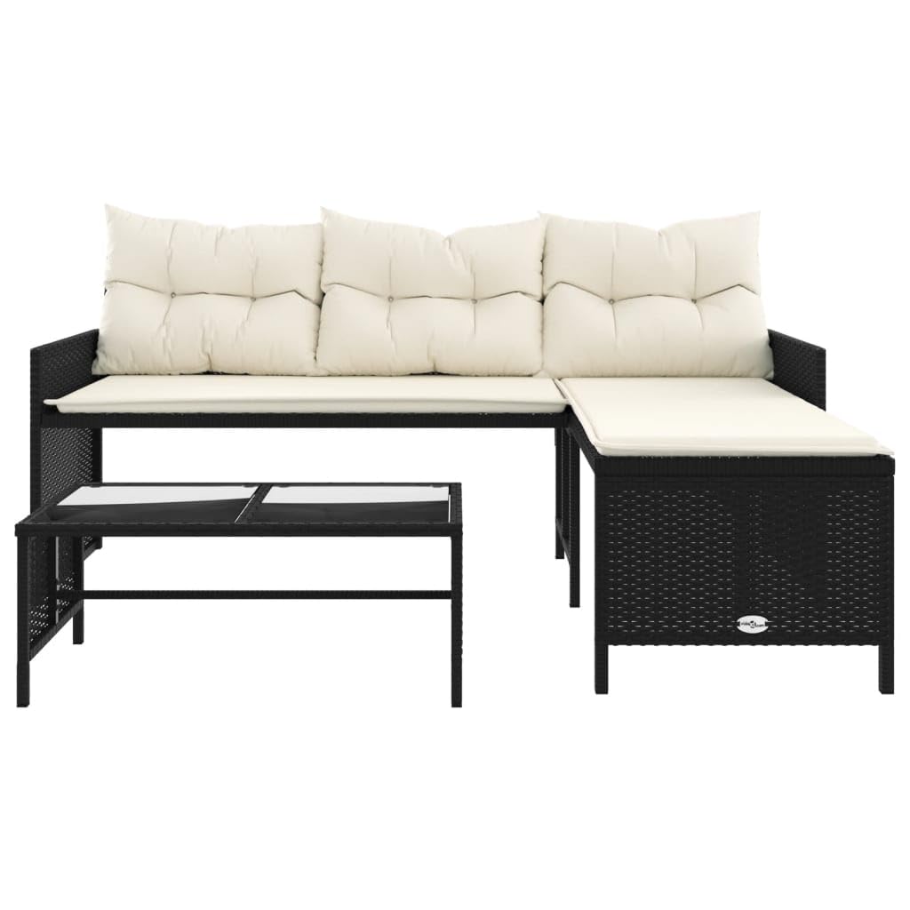 vidaXL Gartensofa in L-Form mit Tisch Kissen, Outdoor Sofa Terrassensofa, Garten Sofagarnitur, Gartenmöbel Sitzgruppe, Schwarz Poly Rattan