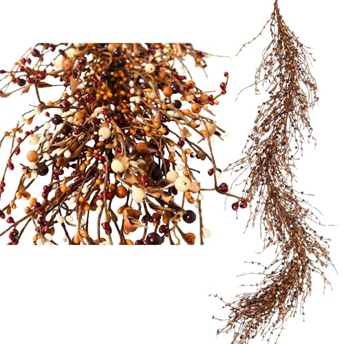 Artificial Fall Pip Berry Garland - 5ft Rustic Autumn Decorations for Mantel, Thanksgiving, Harvest, and Farmhouse Decor - Perfect for Indoor Fall Wedding Centerpiece and Table Displayv BUBR