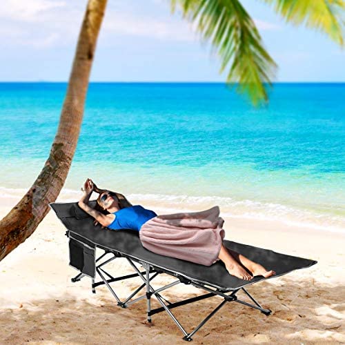 Zone Tech Folding Outdoor Travel Cot-Classic Grey Premium Quality Lightweight Portable Heavy Duty Adult And Kids Travel Cot With Large Pocket-Perfect For Hiking, Camping, And Outdoor Activity (4-Pack) #TOP5
