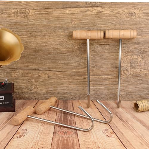 OwnMy 4PCS Wooden Boot Hooks Cowboy Boots Pullers, Stainless Steel Boot Jack Removers Hooks with Long Handles, Indoor Outdoor Women Men Shoe Horns Boot Put on/Wear Helper Accessories
