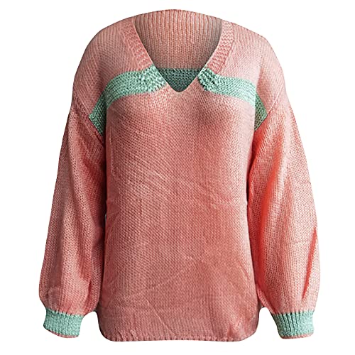 Fall Sweaters For Women,Womens Tops Fashion V-Neck Autumn New Knitted T-Shirt Long-Sleeve Ladies Sexy Hollow Print Blouses Pink #TOP3