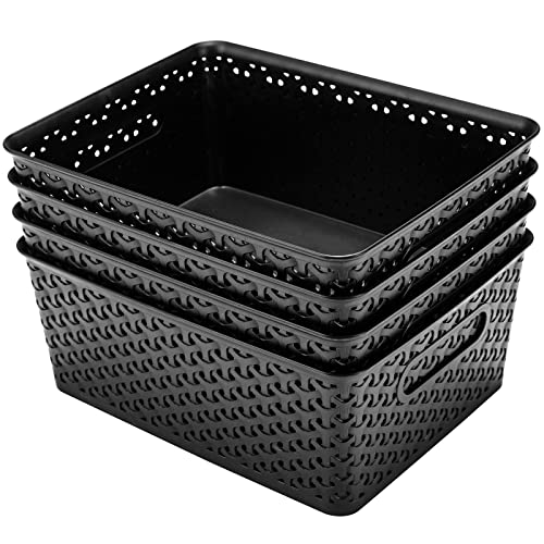 Eslite Plastic Storage Baskets,11.4X8.9X4.7",Pack Of 4 (Black) #TOP4