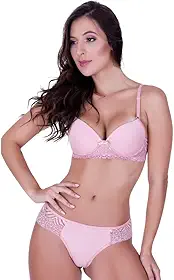 Conjunto de Lingerie Sutiã com Bojo e Calcinha de Renda Terra e Mar Gisele