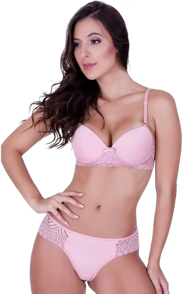 Conjunto de Lingerie Sutiã com Bojo e Calcinha de Renda Terra e Mar Gisele
