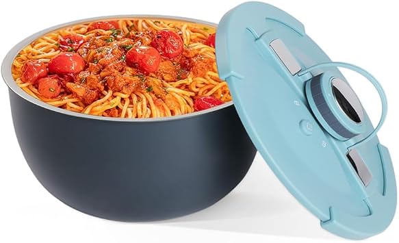 Double-Walled Stainless Steel Insulated Serving Bowl with Leak - Proof Lid - Insulated Casserole Dish - Keeps Food Warm and Cold for Hours - Perfect for Holidays, Parties, Camping Blue, 2QT