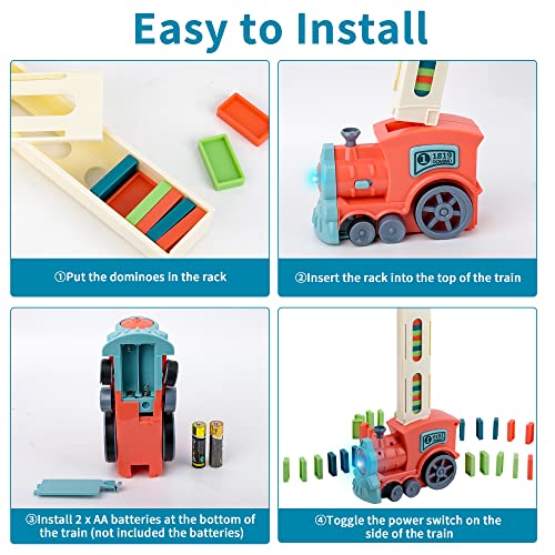 Qktyb Domino Train Blocks Set, Electric Domino Train Toy With 80 Pcs Domino Blocks Automatic Domino Laying Train With Light And Sound Educational Construction And Stacking Toys For Boys Girls #TOP5