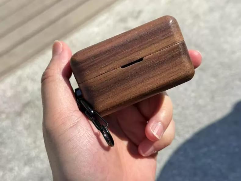 Natural Wood Headphone Case with Carabiner Premium Wood Case for Sony Earbuds (Walnut, Sony WF-1000XM4)