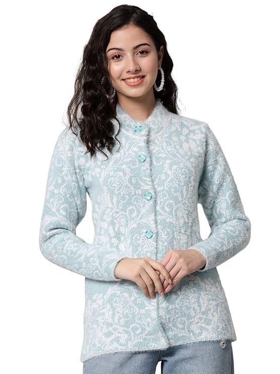 ewools Women's Wool Round Neck Cardigan (2XL, FIROZI) (in, Alpha, 2XL, Regular, FIROZI)-picture-10