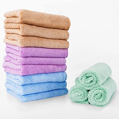 HAOBAOBEI 12 Pack Baby Washcloths, Absorbent and Soft Coral Fleece Wash Clothes for Newborns, Infants and Toddlers, Microfiber Face Towels Suitable for Sensitive Skin, New Borns, Baby Shower (4 Color)