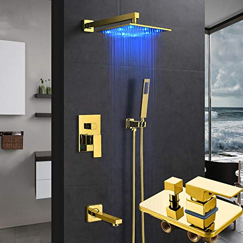 Pomme de douche à LED dorée encastrée pour rénover sans fuite