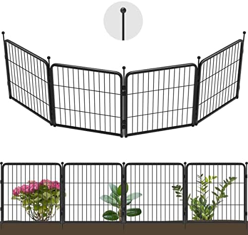 FXW Decorative Garden Metal Fence Temporary Animal Barrier for Yard, 4 Panels, 8'(L)×24"(H), Black