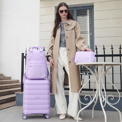 Image of Luggage Sets 5 Piece, Large Suitcase Set with Spinner Wheels, Carry on Luggage Set with Backpack for women (3 piece set,Lavender)