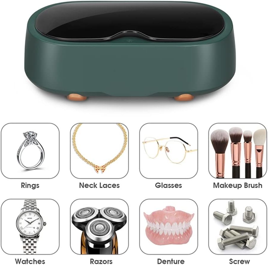 Portable Cleaning Washing Machine Small Household Stainless Steel Cleaning Box Machine Glasses Jewelry Cleaning Tool (Color : Green) (White)