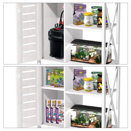 Image of Herture 20-29 Gallon Fish Tank Stand, Aquarium Stand with Cabinet Accessories Storage, Heavy Duty Metal Frame, 31.49 inch L*15.74 inch W Tabletop, 330LBS Capacity,White PG07YGW