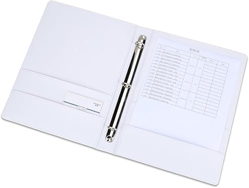 Miniatura 3 de KINGFOM Carpeta de piel sintética A4 para documentos con tarjetero (carpeta de 3 anillas, color blanco)
