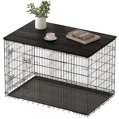 Piskyet Dog Crate Topper Wood Countertop for 48 42 36 30 24 inch Dog Cage, Dog Crate Cover,Dog Kennel Topper(Crate Not Include) (Black, for 30 Inch Crate)