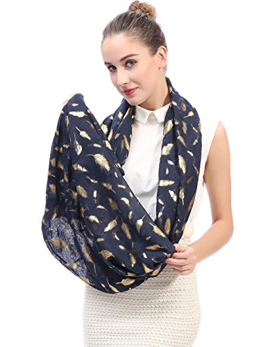 Lina & Lily Metallic Gold Feather Women's Infinity Loop Scarf4