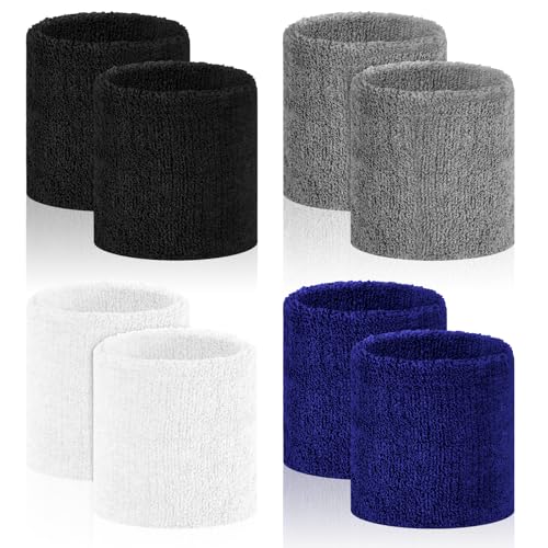 Image of 8 Pack Wrist Sweat Bands for Men Women, Absorbent Sports Wristband