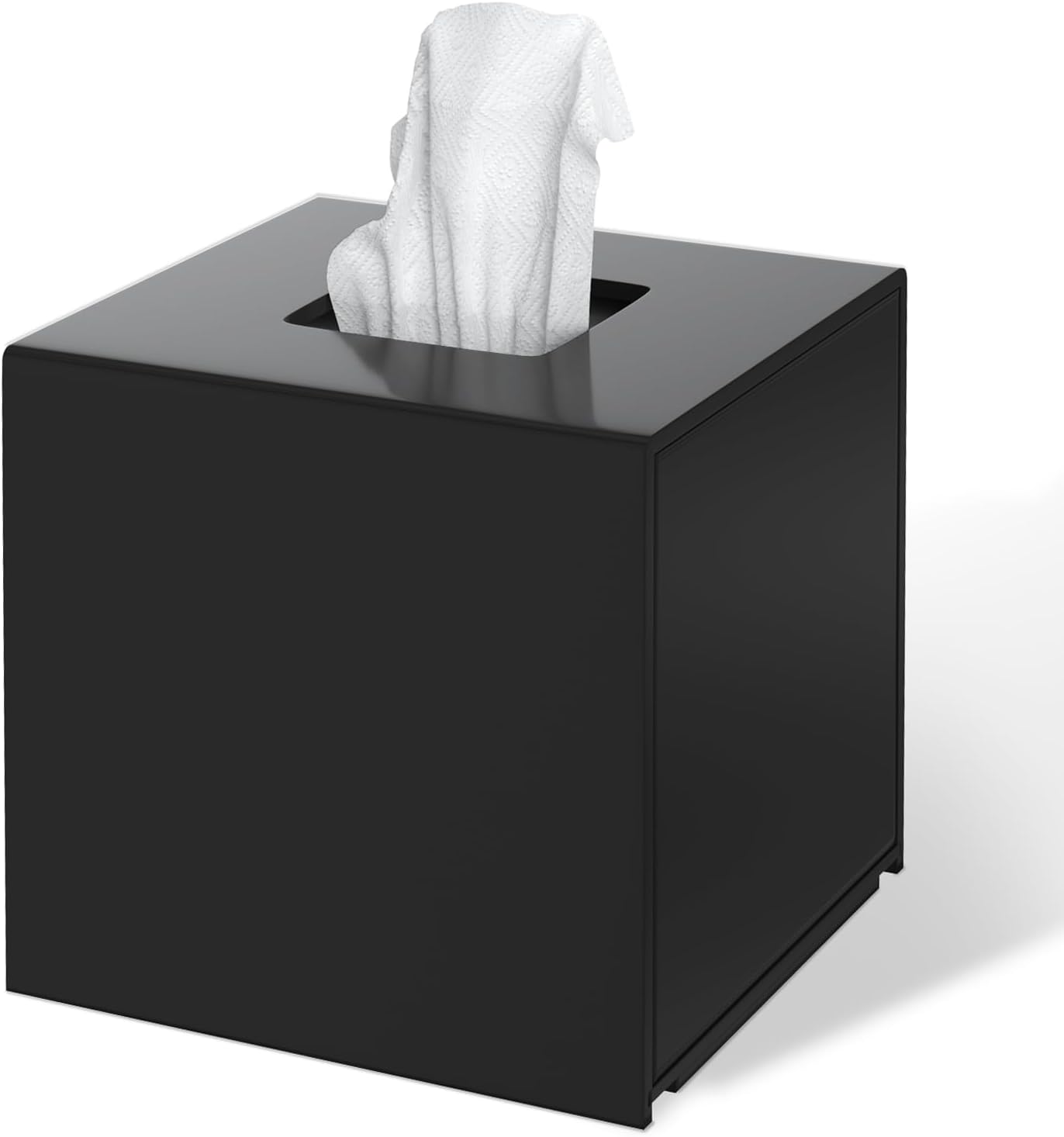 FEMELI Acrylic Tissue Box Cover Square - Matte Solid Cube Napkin Holder with Magnetic Bottom, Modern Decorative Facial Paper Dispenser for Bathroom, Bedroom, Kitchen - Black