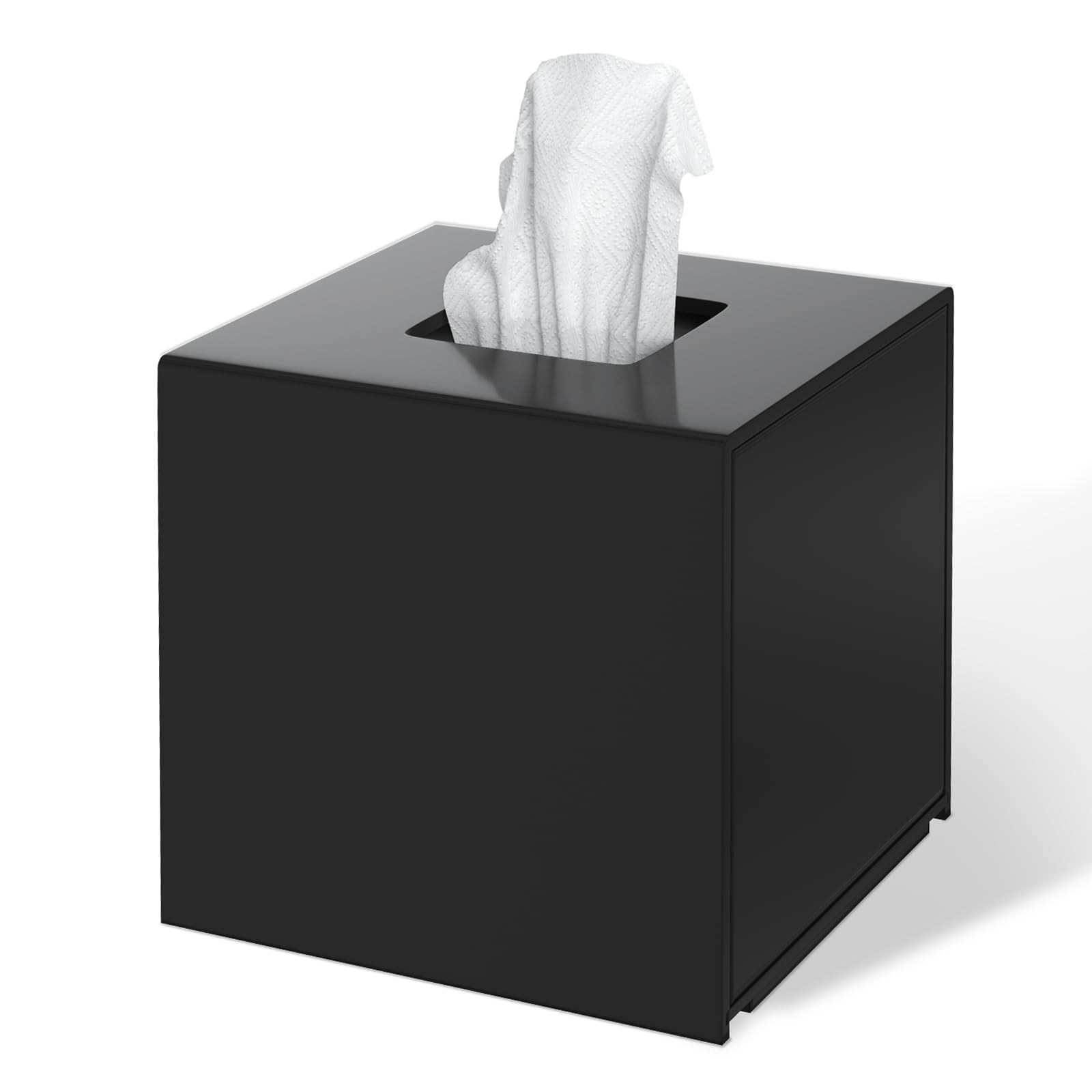 FEMELI Tissue Box Cover,Square Acrylic Tissues Paper Holder for Bathroom Bedroom Office,Black