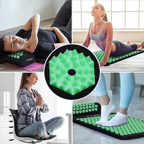 TOMSHOO Acupressure Set, Acupressure Mat and Pillow with 2pcs Massage Balls- Pain Relief Therapy Muscle Back Neck with Travel Bag for Men and Women Green - Image 6