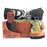 Alpha Vikings Beard Care Grooming Kit for Men. Maple Wood Beard Brush, Barber Scissors, Beard Shaper, Apron, Wooden Comb with Leather Pouch. Comes with a Stylish Canvas Bag for Beard Growth Lovers