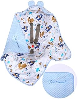 BlueberryShop Soft Fleece Baby Car Seat Travel Blanket with a Hood, Embroidered, for Kids Aged 0-4 Months, 78cm x 78cm, Cream Hedgehog