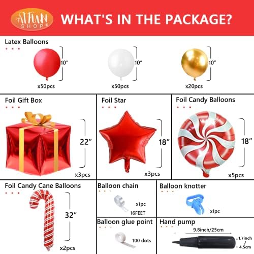 Christmas Balloon Arch 133PCS Red White Gold Christmas Party Decorations Garland with Candy Cane Balloons Present Box Foil Balloon as Party Backdrop for Christmas Balloon Arch Garland Birthday Party