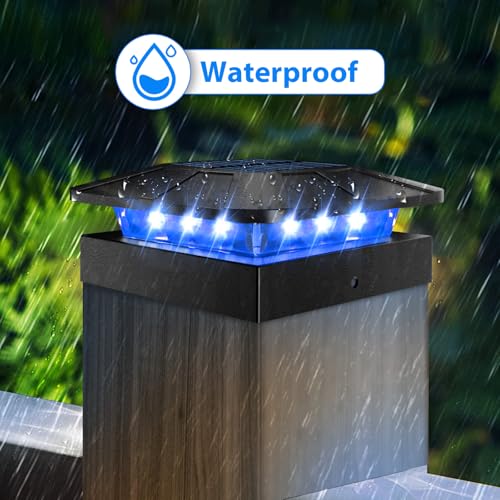 Peasur 2pack 4x4 Solar Post Lights Outdoor, Blue & Warm White LED Fence Caps Light Waterproof, Wood & Vinyl Post Top Lighting for Deck Mailbox Railing Porch Outside by Peasur - Used condition - Image 5