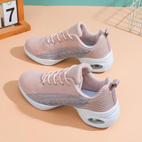 Dance Shoes for Women Jazz Shoes Split Sole Dance Sneakers Lace-up Air Cushion Jazz Sneakers Breathable Modern Dance Shoes Platform Walking Dance Shoe4