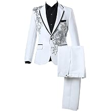 Mens 2 Pieces Luxury Embroidered Suits 1 Button Print Dinner Tuxedo Jacket Prom Wedding Elegant Blazer Dress Suit