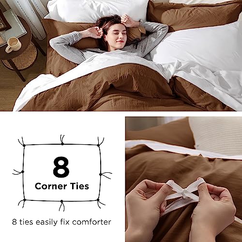 Image of Bedsure Brown Duvet Cover King Size - 3 Pieces Prewashed Cotton-Like Extra Soft Bedding Set, Includes 1 Duvet Cover 104x90 Inches with Zipper Closure & 2 Pillow Shams, Comforter Not Included