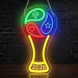 2026 Soccer World Cup Neon Sign for Wall Decor - Dimmable LED Neon Light with Hanging Chain & Hooks, Soccer Trophy Shape Light Up Sign for Bar, Game Room, Sports Fan Man Cave Party Decorations