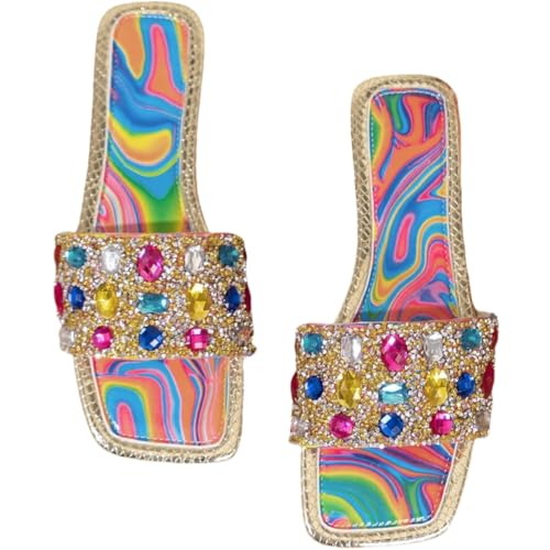Clolinde Women's large-size flat sandals with fashionable rhinestone accessories. Lightweight and comfortable. Suitable for beach, outdoor and daily wear. (colours,6)