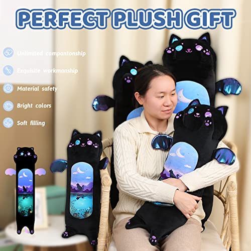 Aixini Long Cat Plush Body Pillow Cute Cartoon Black Cat Stuffed Animals Sleeping Pillow Soft Kawaii Kitten Throw Pillow For Kids (Moonlight Black,19.7Inch) #TOP5