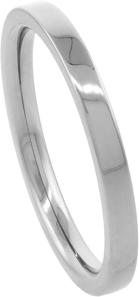 Sabrina Silver 2mm Titanium Plain Wedding Band Thumb/Toe Ring Flat Thin Stackable Polished Comfort Fit Sizes 1-11