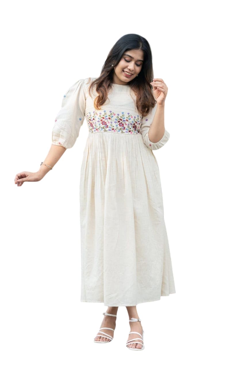 suhami creations Women's Cotton Floral Embroidery Anarkali Kurti (Gown)-picture-30