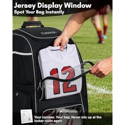 YOREPEK Football Bag Backpack, Extra Large Football Gear Bag with Helmet & Shoulder Pads Holder, Jersey Display Window, Ventilated Shoe Compartment, Football Equipment Bag for Boys Youth Adults
