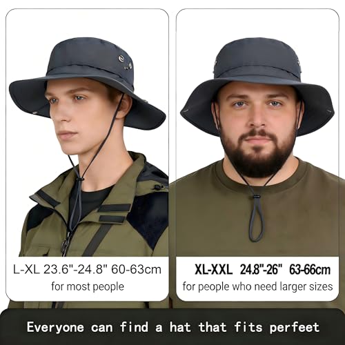 PLCWSCFV Sun Hats for Men Bucket Boonie UV Protection UPF50+ Waterproof Wide Brim Foldable Packable Fishing Beach Safari Light Grey X-Large XX-Large XL XXL