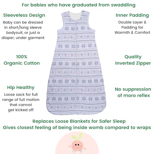 Image of Pure Cotton Baby Sleeping Sack Bag, Baby Sleeping Pod, Inverted Zipper, Snap Buttons, Inner Padding Filling