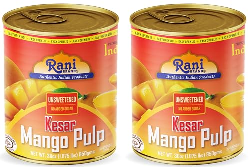 Rani Mango Pulp Puree (Makes Mango Lassi Shakes) Kesar Unsweetened 30oz (1.875lbs) 850g Pack of 2 ~ Kosher | All Natural | NON-GMO | Vegan | No colors | Gluten Friendly | Indian Origin