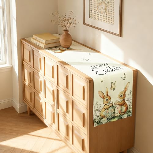 Ostern Tischläufer,Hase Osterei Ostertischläufer,40×238 cm Waschbar Ostertischdecken Läufer,Modern Tischläufer Frühling Läufer Ostertischdecken Tischdecke für Küche Esstisch Dekoration