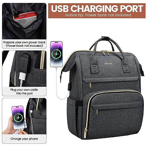 Image of LOVEVOOK Laptop Backpack for Women,17 Inch Professional Womens Travel Backpack Purse Computer Laptop Bag Nurse Teacher Backpack,Waterproof College Work Bags Carry on Back Pack with USB Port,Dark Grey