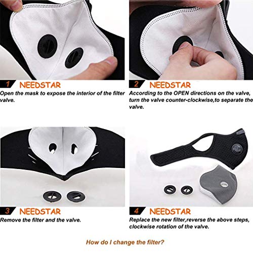 Kit 2 Máscara Esportiva, 6 Filtros e 4 Válvulas, Reutilizável (Preto, para adultos)