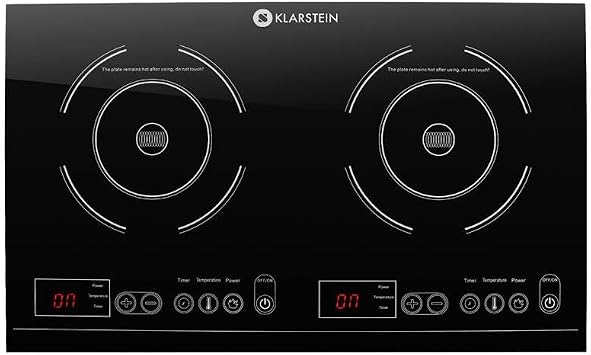 Klarstein VariCook XL - Double Plan de cuisson a Induction, 3100 W 1300 w ou 1800 W, 10 niveaux de Puissance, Timer, ecran LED, commande Tactile, Noir