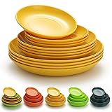 Inclus : lot de 12 assiettes en plastique en quatre couleurs : jaune or, orange, vert foncé et vert clair. Les assiettes sont disponibles en trois tailles, chaque assiette de taille différente mesure 15,5/19,5/23,5 cm respectivement.