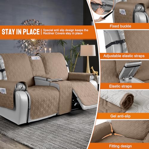 Image of VANSOFY Loveseat Recliner Cover with Console 100% Waterproof Sofa Slipcovers Non-Slip Reclining Couch Cover Split Sofa Covers Furniture Protector for Pets, Dogs(Light Brown)